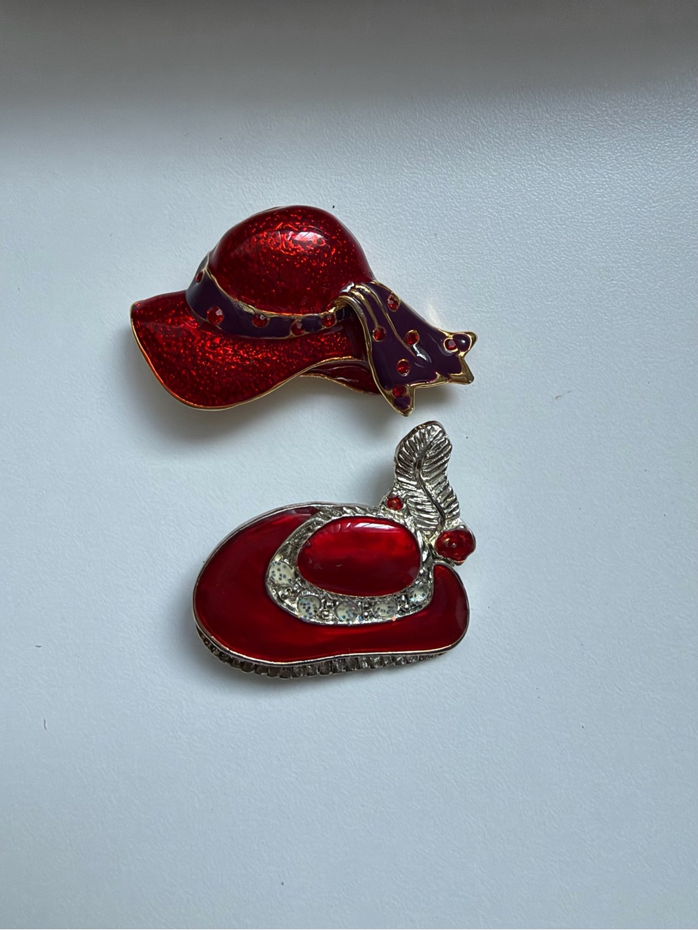 Red Enamel Hat Brooches - Stylish Women’s Jewelry